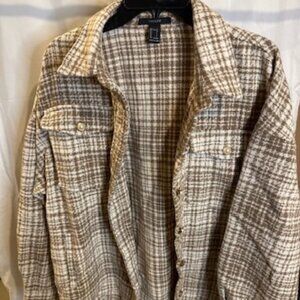 Forever 21 Plaid Shacket – Brown & Cream – Size L